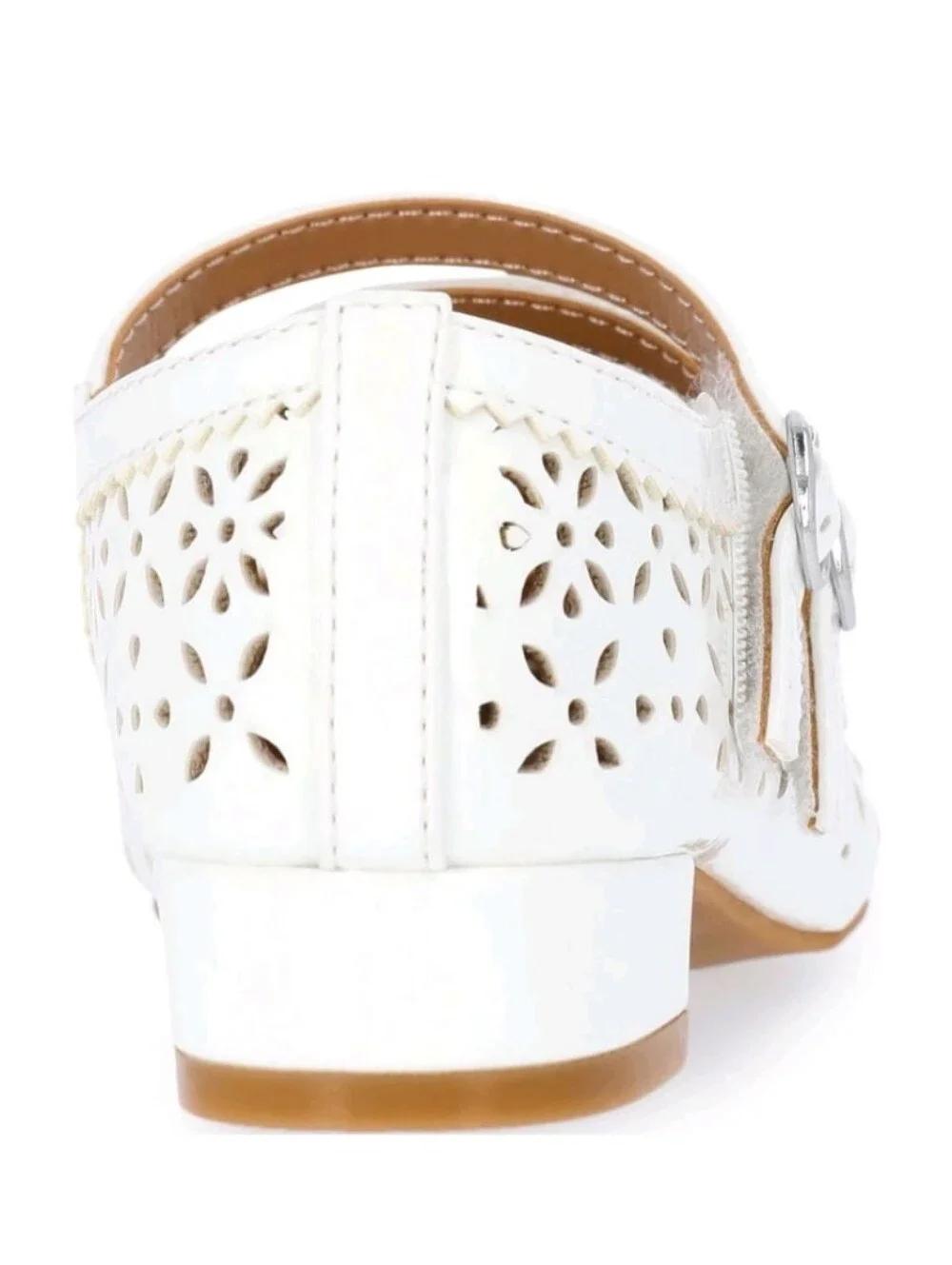 Girls White Perforated Mary Jane Dress Shoes with Double Strap Size 8